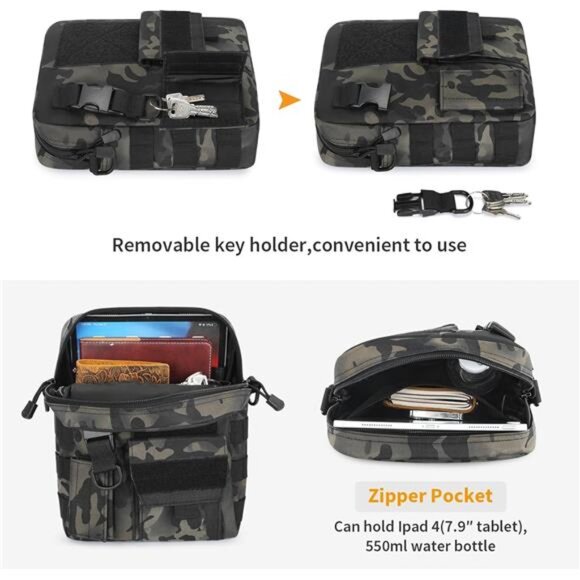 Small Messenger Bag Crossbody Tactical Shoulder Bag Canvas Travel Office Black - Picture 6 of 7